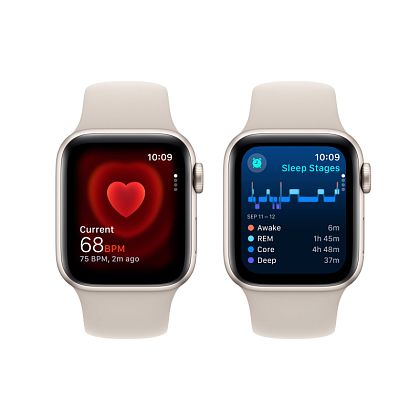 картинка Apple Watch SE 2023, 40 мм, цвет корпуса сияющая звезда, ремешок цвета сияющая звезда, размер S/M от маркетплейса TEMA.shop 7