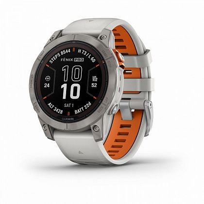 картинка Garmin Fenix 7 Pro Sapphire Solar, 47 мм, цвет корпуса серый с серо-оранжевым ремешком от маркетплейса TEMA.shop 1