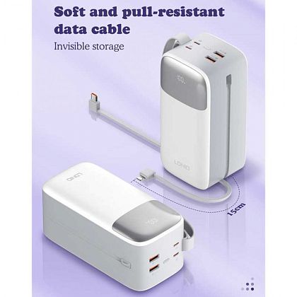 картинка LDNIO PQ50 Power Bank 50000 mAh, PD20W + QC 22.5W, with C&L cable, белый от маркетплейса TEMA.shop 3