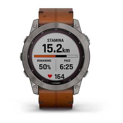 картинка Garmin Fenix 7X Sapphire Solar, 51 мм, цвет корпуса черный, ремешок коричневый кожаный от маркетплейса TEMA.shop 1