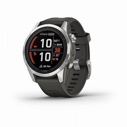 картинка Garmin Fenix 7S Pro Solar, 42 мм, цвет корпуса серебристый, ремешок черного цвета от маркетплейса TEMA.shop 1