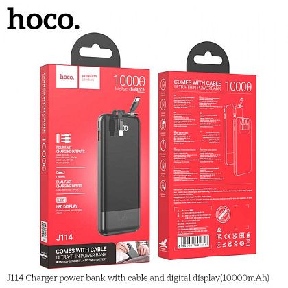 картинка Hoco J114 10000mAh Charger Power Bank, build-in C&L&M cables, черный от маркетплейса TEMA.shop 2