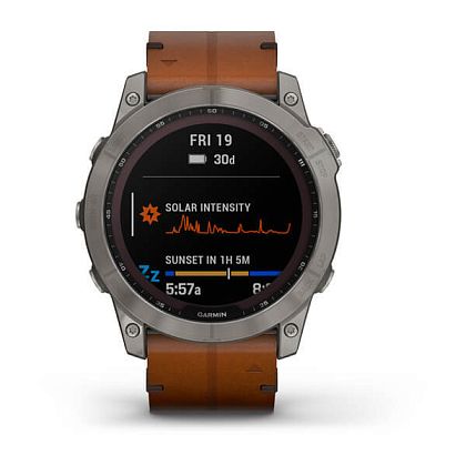 картинка Garmin Fenix 7X Sapphire Solar, 51 мм, цвет корпуса черный, ремешок коричневый кожаный от маркетплейса TEMA.shop 3