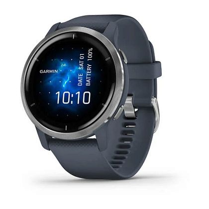 картинка Garmin Venu 2, 45 мм, цвет корпуса синий гранит, ремешок синего цвета, серебристый безель от маркетплейса TEMA.shop 1