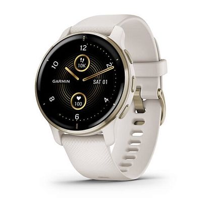 картинка Garmin Venu 2 Plus, 43 мм, корпус и ремешок цвета слоновая кость, безель кремовое золото от маркетплейса TEMA.shop 1