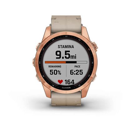 картинка Garmin Fenix 7S Sapphire Solar, 42 мм, цвет корпуса розовое золото, ремешок песчанного цвета кожаный от маркетплейса TEMA.shop 1