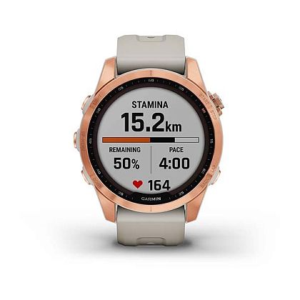 картинка Garmin Fenix 7S Solar, 42 мм, цвет корпуса розовое золото, ремешок песочного цвета от маркетплейса TEMA.shop 3