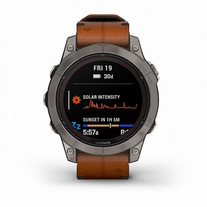 картинка Garmin Fenix 7 Pro Sapphire Solar, 47 мм, цвет корпуса серый с коричневым кожаным ремешком от маркетплейса TEMA.shop 3
