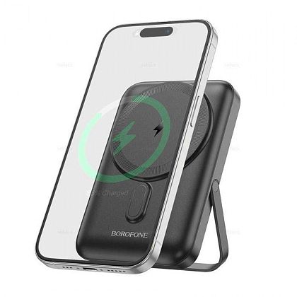 картинка Borofone BJ51A Kody PD20W magnetic wireless power bank 10000mAh with stand, черный от маркетплейса TEMA.shop 1