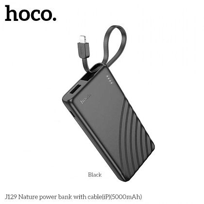картинка Hoco J129 5000mAh Nature Power Bank, 2A, build-in Lightning cables, черный от маркетплейса TEMA.shop 1