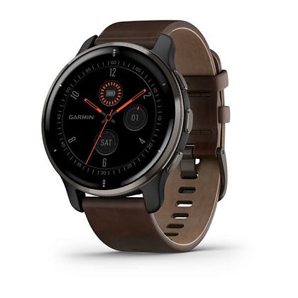 картинка Garmin Venu 2 Plus, 43 мм, корпус и безель серого цвета, ремешок коричневого цвета кожанный от маркетплейса TEMA.shop 1