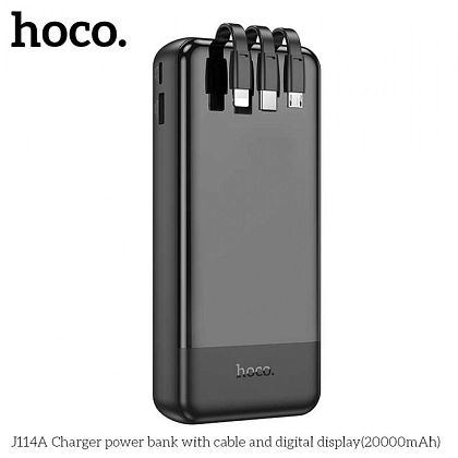 картинка Hoco J114A 20000mAh Charger Power Bank, build-in C&L&M cables, черный от маркетплейса TEMA.shop 1