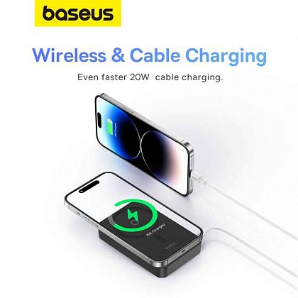картинка Baseus 5000 mAh MagPro Magnetic Bracket Wireless Power Bank, Qi 15W, модель PPCXZ05, черный от маркетплейса TEMA.shop 5