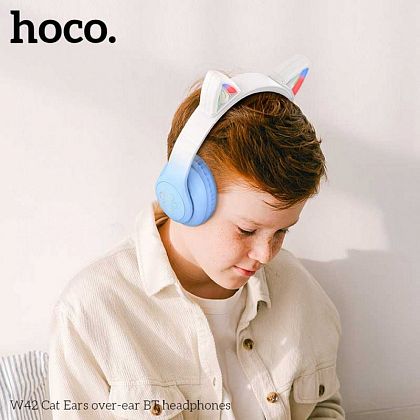 картинка Hoco W42 Cat Ears BT Headphones, 10hours, BT 5.3, TF, голубой от маркетплейса TEMA.shop 3
