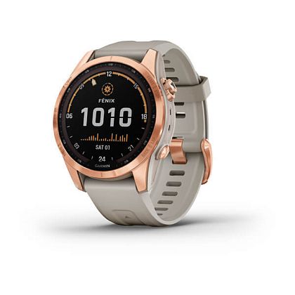 картинка Garmin Fenix 7S Solar, 42 мм, цвет корпуса розовое золото, ремешок песочного цвета от маркетплейса TEMA.shop 1