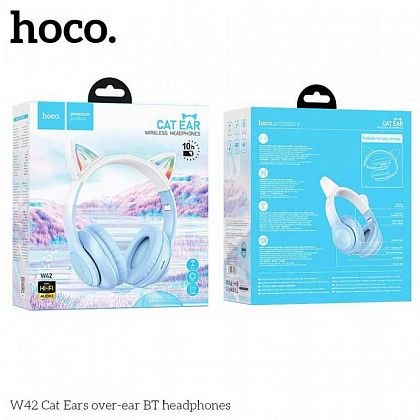 картинка Hoco W42 Cat Ears BT Headphones, 10hours, BT 5.3, TF, голубой от маркетплейса TEMA.shop 2