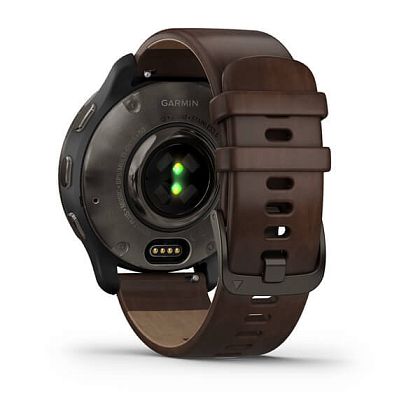 картинка Garmin Venu 2 Plus, 43 мм, корпус и безель серого цвета, ремешок коричневого цвета кожанный от маркетплейса TEMA.shop 5