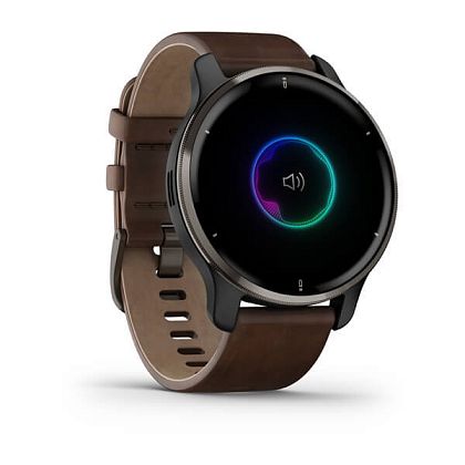 картинка Garmin Venu 2 Plus, 43 мм, корпус и безель серого цвета, ремешок коричневого цвета кожанный от маркетплейса TEMA.shop 3