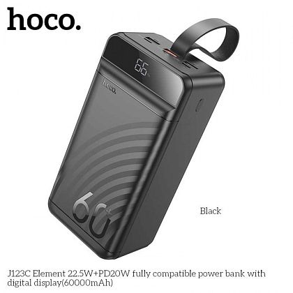 картинка Hoco J123C 60000mAh Element 22.5W + PD20W Power Bank, 3xU + 1xC, SCP 22.5W, LED, черный от маркетплейса TEMA.shop 1