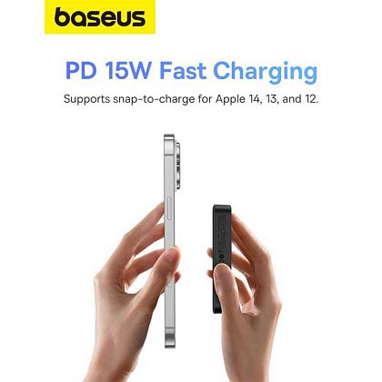 картинка Baseus 5000 mAh MagPro Magnetic Bracket Wireless Power Bank, Qi 15W, модель PPCXZ05, черный от маркетплейса TEMA.shop 3