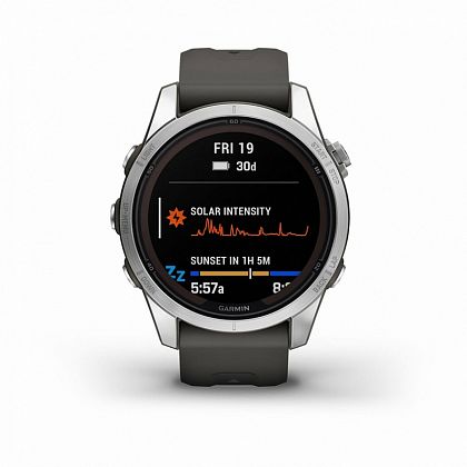 картинка Garmin Fenix 7S Pro Solar, 42 мм, цвет корпуса серебристый, ремешок черного цвета от маркетплейса TEMA.shop 2