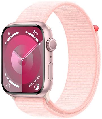 картинка Apple Watch Series 9, 41 мм, корпус розового цвета, нейлоновый ремешок нежно-розового цвета от маркетплейса TEMA.shop 1