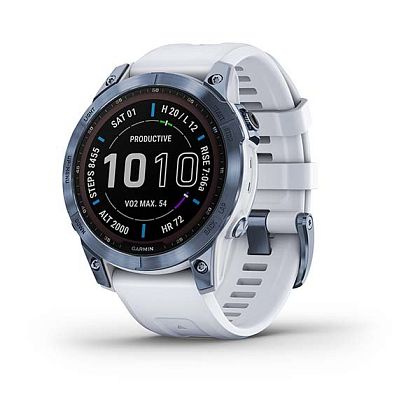 картинка Garmin Fenix 7 Sapphire Solar, 47 мм, цвет корпуса синий минерал с белым ремешком от маркетплейса TEMA.shop 1