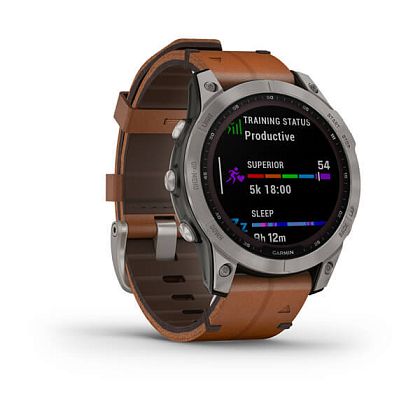 картинка Garmin Fenix 7 Sapphire Solar, 47 мм, цвет корпуса серый с коричневым кожаным ремешком от маркетплейса TEMA.shop 1