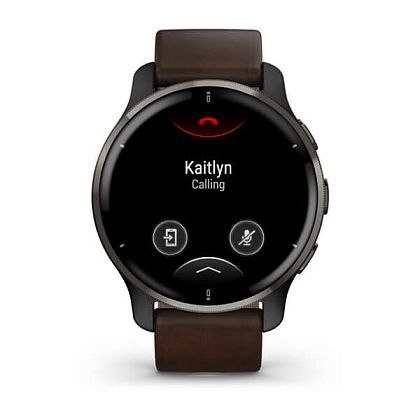 картинка Garmin Venu 2 Plus, 43 мм, корпус и безель серого цвета, ремешок коричневого цвета кожанный от маркетплейса TEMA.shop 2