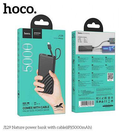 картинка Hoco J129 5000mAh Nature Power Bank, 2A, build-in Lightning cables, черный от маркетплейса TEMA.shop 2