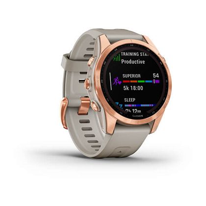 картинка Garmin Fenix 7S Solar, 42 мм, цвет корпуса розовое золото, ремешок песочного цвета от маркетплейса TEMA.shop 2