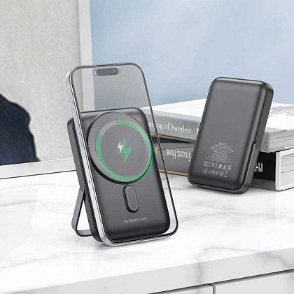 картинка Borofone BJ51A Kody PD20W magnetic wireless power bank 10000mAh with stand, черный от маркетплейса TEMA.shop 3