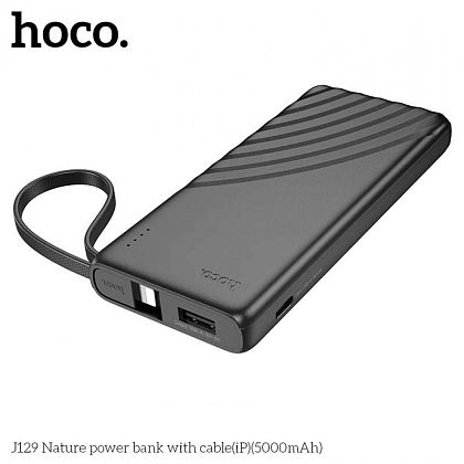 картинка Hoco J129 5000mAh Nature Power Bank, 2A, build-in Lightning cables, черный от маркетплейса TEMA.shop 3
