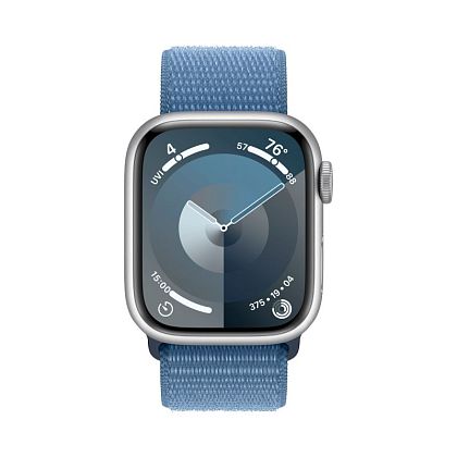 картинка Apple Watch Series 9, 41 мм, корпус серебристого цвета, нейлоновый ремешок цвета ледяной синий от маркетплейса TEMA.shop 2