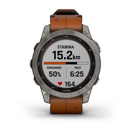 картинка Garmin Fenix 7 Sapphire Solar, 47 мм, цвет корпуса серый с коричневым кожаным ремешком от маркетплейса TEMA.shop 4