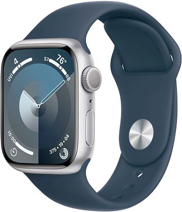 картинка Apple Watch Series 9, 45 мм, корпус серебристого цвета, ремешок цвета грозовой синий, размер M/L от маркетплейса TEMA.shop 1