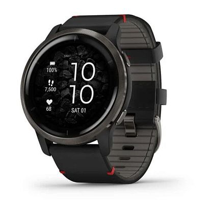 картинка Garmin Venu 2, 45 мм, корпус и ремешок черного цвета кожанный, серый безель от маркетплейса TEMA.shop 1
