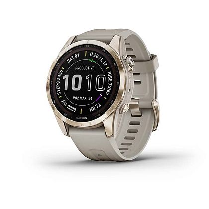 картинка Garmin Fenix 7S Sapphire Solar, 42 мм, цвет корпуса кремово-золотой, ремешок светло-песочного цвета от маркетплейса TEMA.shop 1