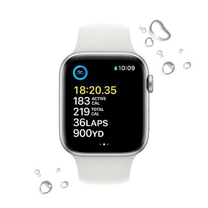 картинка Apple Watch SE 2022, 44 мм, корпус серебристого цвета, ремешок белого цвета, размер M/L от маркетплейса TEMA.shop 3