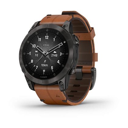 картинка Garmin Epix Pro (Gen 2) Sapphire, 47 мм, корпус титановый, ремешок коричневый кожаный от маркетплейса TEMA.shop 1