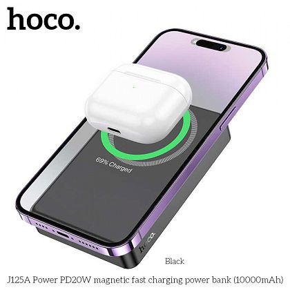 картинка Hoco J125A 10000mAh Power PD20W Magnetic Wireless Charging Power Bank, черный от маркетплейса TEMA.shop 1