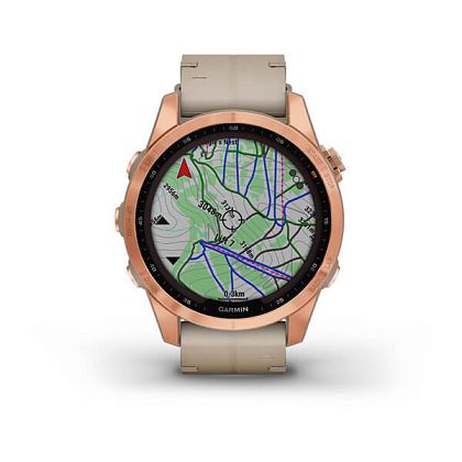 картинка Garmin Fenix 7S Sapphire Solar, 42 мм, цвет корпуса розовое золото, ремешок песчанного цвета кожаный от маркетплейса TEMA.shop 2