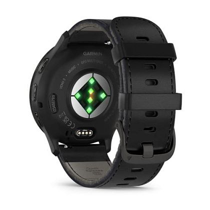 картинка Garmin Venu 3, 45 мм, корпус и ремешок черного цвета кожанный, безель серого цвета от маркетплейса TEMA.shop 3