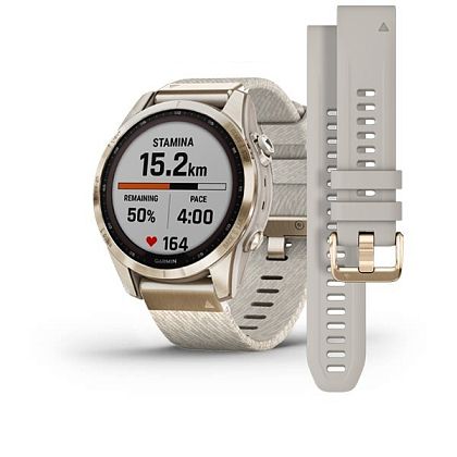 картинка Garmin Fenix 7S Sapphire Solar, 42 мм, цвет корпуса кремовый, ремешок светло-песочного цвета от маркетплейса TEMA.shop 1