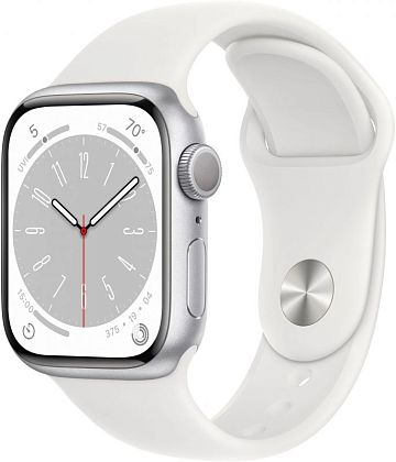 картинка Apple Watch Series 8, 41 мм, корпус серебристого цвета, ремешок белого цвета, размер M/L от маркетплейса TEMA.shop 1