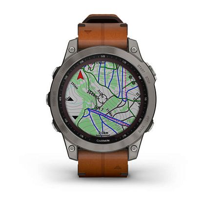 картинка Garmin Fenix 7 Sapphire Solar, 47 мм, цвет корпуса серый с коричневым кожаным ремешком от маркетплейса TEMA.shop 5
