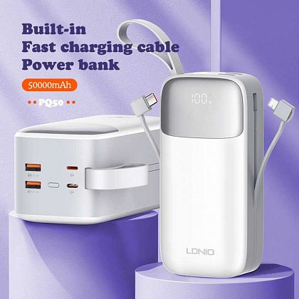 картинка LDNIO PQ50 Power Bank 50000 mAh, PD20W + QC 22.5W, with C&L cable, белый от маркетплейса TEMA.shop 4