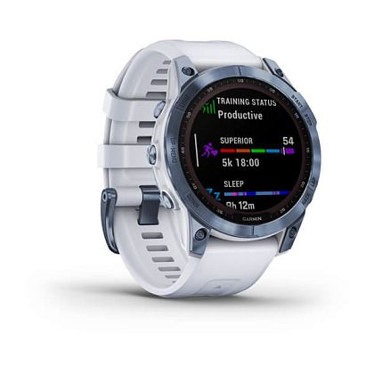 картинка Garmin Fenix 7 Sapphire Solar, 47 мм, цвет корпуса синий минерал с белым ремешком от маркетплейса TEMA.shop 4