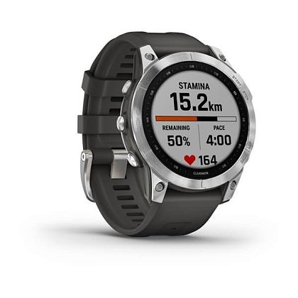 картинка Garmin Fenix 7, 47 мм, цвет корпуса серебристый с силиконовым ремешком цвета графит от маркетплейса TEMA.shop 2