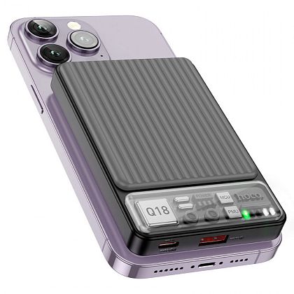 картинка Hoco Q18 Tourer 22.5W 10000mAh Magnetic Power Bank, QC3.0, PD20W, Qi15W, черный от маркетплейса TEMA.shop 1